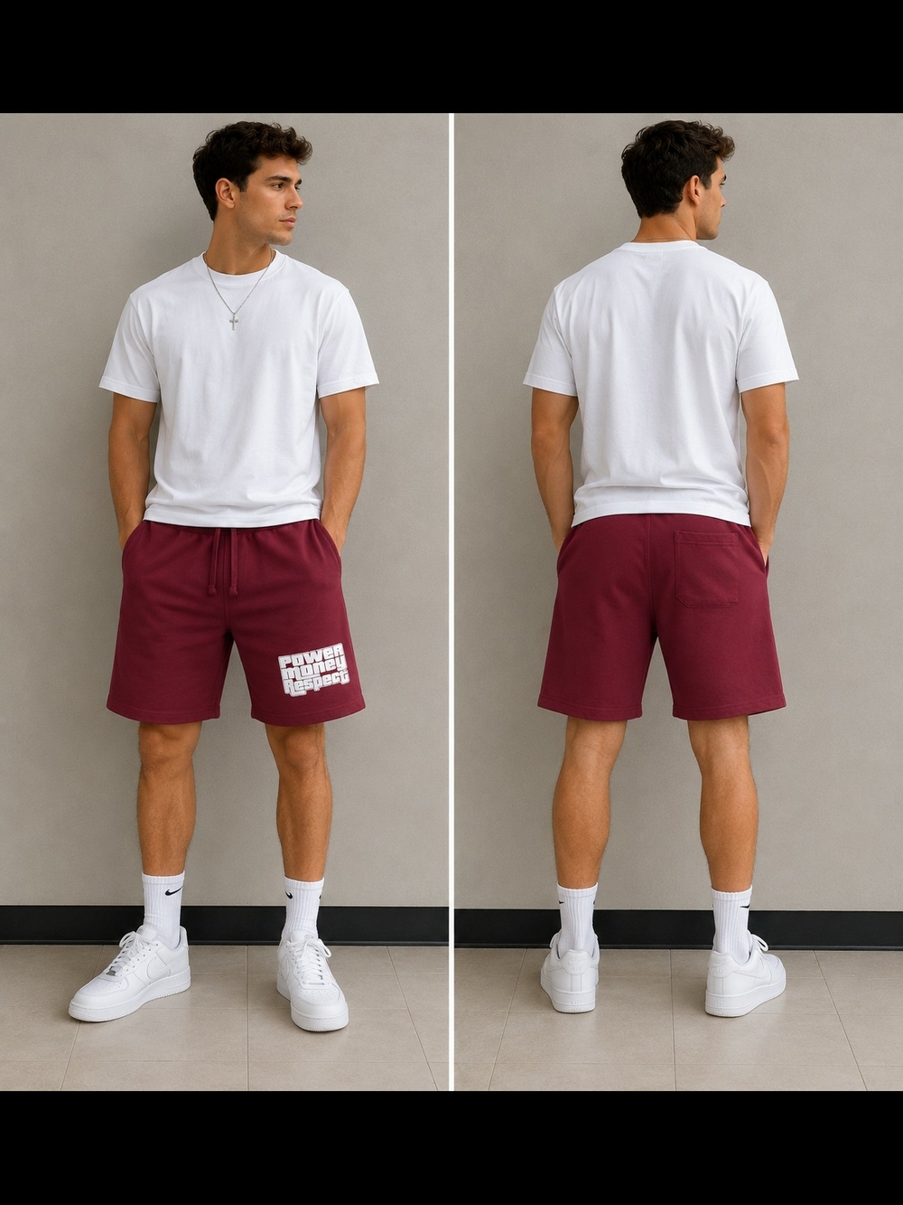 Men's Burgundy Athletic Sweat Shorts with Graphic